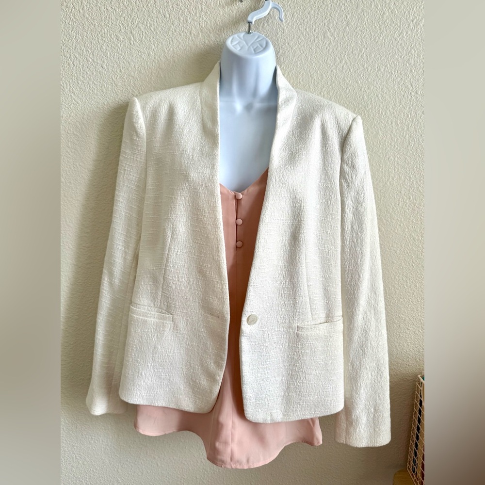 ANN TAYLOR LOFT White Textured Collarless Blazer